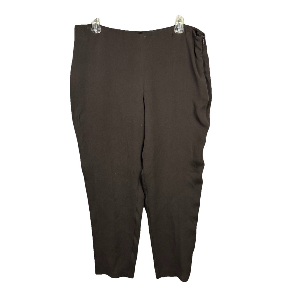 Eileen Fisher Silk Georgette Crepe Pants Womens Large Black Straight Leg‎ NWT